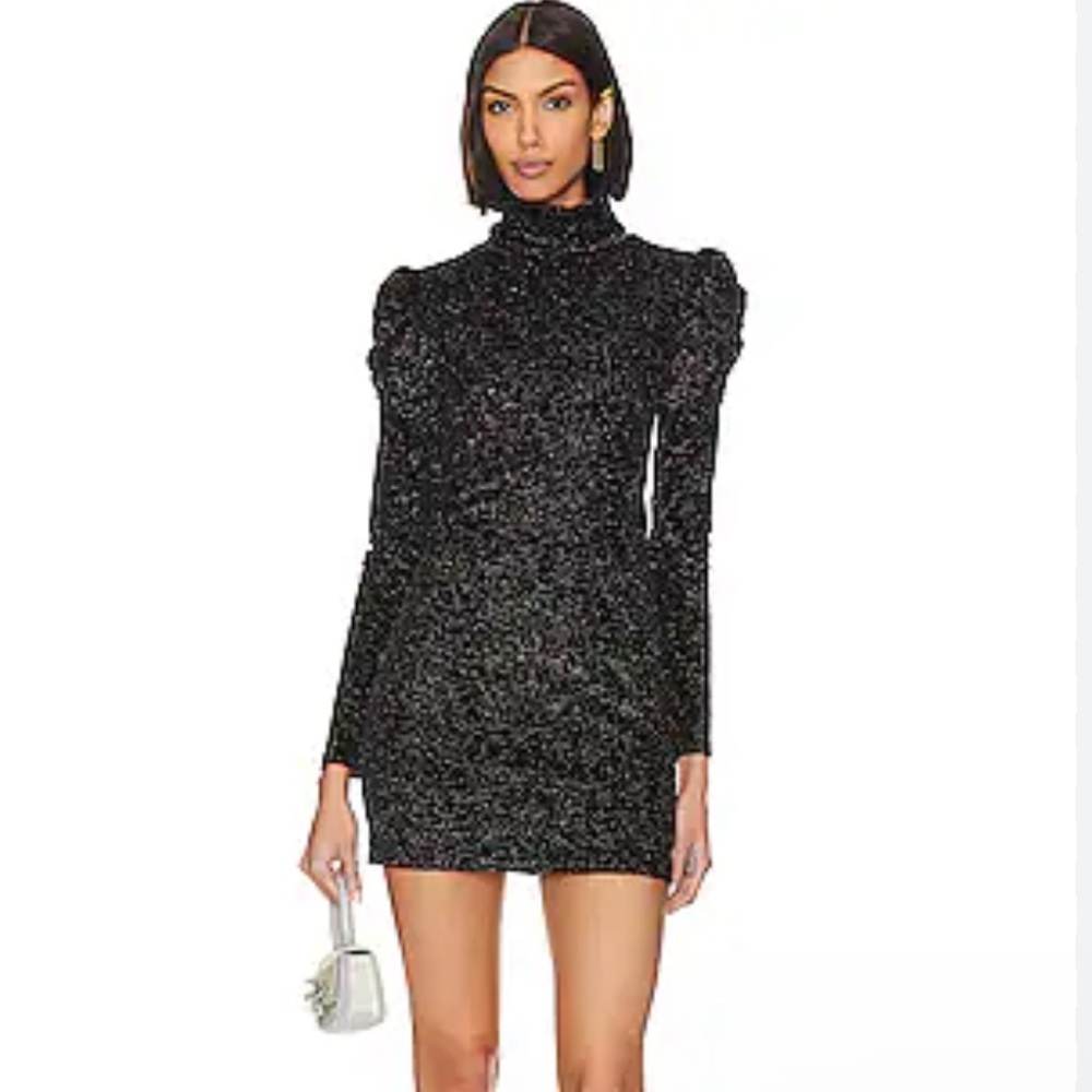 Misa Los Angeles Stormi Sparkling Long-Sleeve Black Dress NWT Size XS